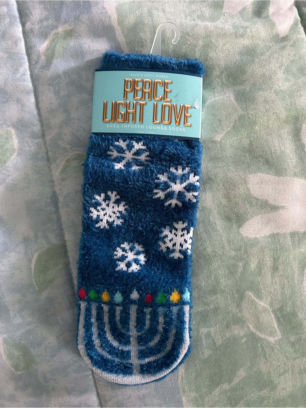 Bath & Body Works Peace Love and Light Hanukkah Menorah Shea Infused Lounge Sock